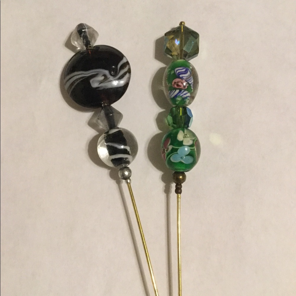 Victorian Style Vintage Bead Hat Pins Set of 2